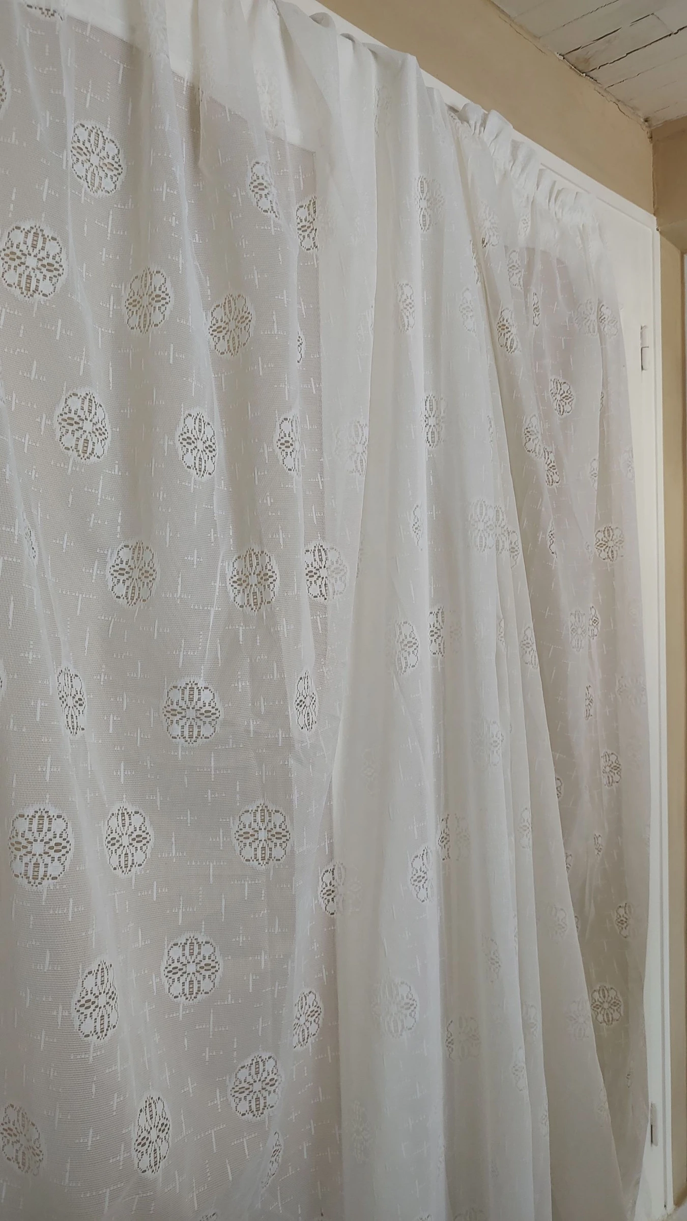 Uma cortina 220 x 250 cm - voile de renda branco - estilo vintage – photo 2